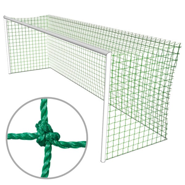 grünes Fussball Tornetz für Grossfeldtore (7.50 x 2.50) mit einer oberen Höhe von 80 cm und unten 200cm mit quadratischen Maschen aus geknotetem PE