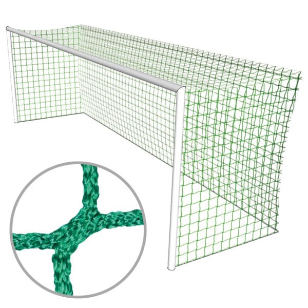 grünes Fussball Tornetz für Grossfeldtore (7.50 x 2.50) mit einer oberen und unteren Tiefe von 200 cm mit quadratischen Maschen aus knotenlosem PP