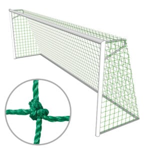 grünes Fussball Tornetz für Grossfeldtore (7.50 x 2.50) mit einer oberen Tiefe von 80cm und unteren Tiefe von 150 cm mit quadratischen Maschen aus geknotetem PE