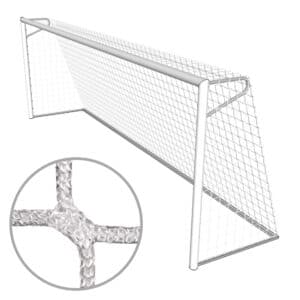 weisses Fussball Tornetz für Grossfeldtore (7.50 x 2.50) mit einer oberen Tiefe von 80cm und unteren Tiefe von 150 cm mit quadratischen Maschen aus knotenlosem PP