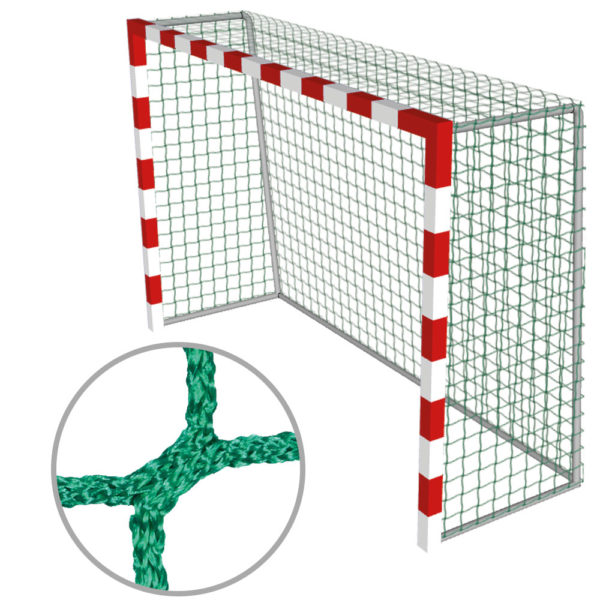 grünes Handball-Tornetz aus 4mm starkem Polypropylen (3.10 x 2.10cm) mit einer Höhe oben von 80 cm und unten von 100 cm