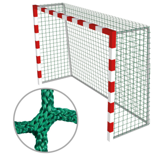 grünes Handball-Tornetz aus 5mm starkem Polypropylen (3.10 x 2.10cm) mit einer Höhe oben von 80 cm und unten von 100 cm