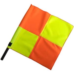 Linienrichterfahne Easy mit festem Griff und gelb-orange karierter Fahne