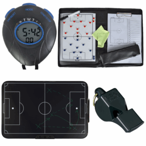 Taktiktafeln, Stoppuhren, Pfeifen und mehr für den Fussballtrainer